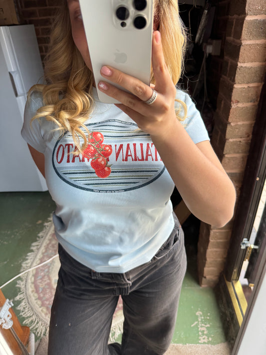 italian tomato blue baby tee