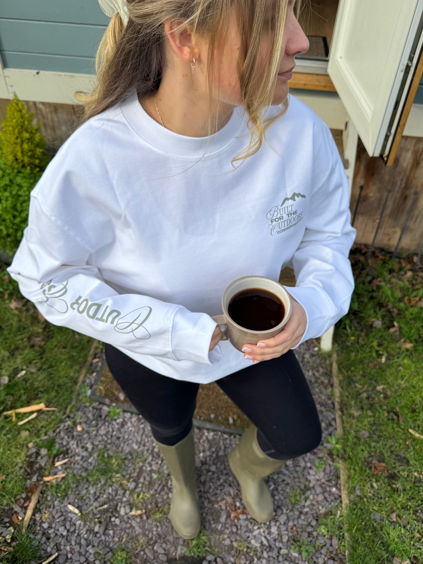 BUILT FOR THE OUTDOORS WHITE TEE IN SAGE