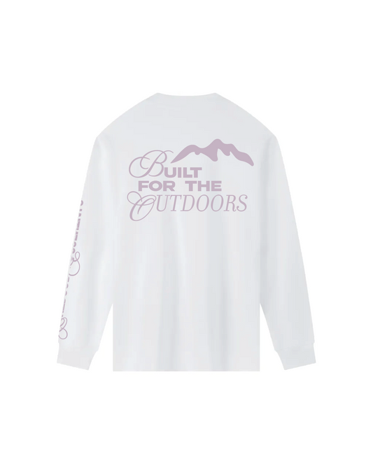 BUILT FOR THE OUTDOORS WHITE TEE IN MAUVE