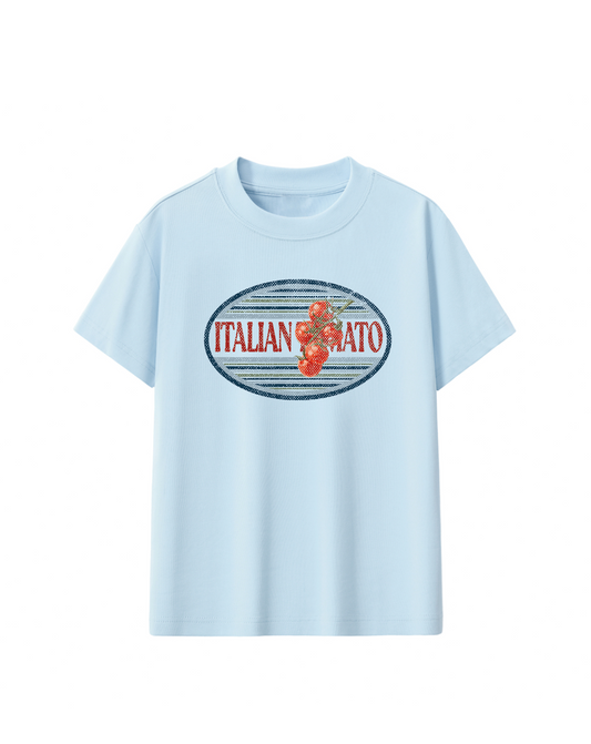 italian tomato blue baby tee